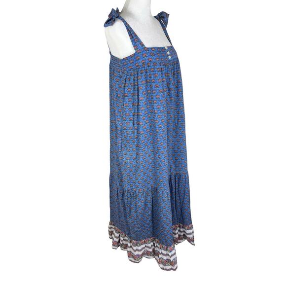 Anthropologie Cleobella India Midi Dress Blue Cotton Lotus Size Large No Belt - Picture 3 of 8